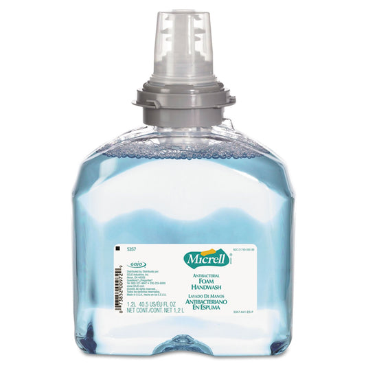 Gojo MICRELL TFX Antibacterial Foam Handwash, 1200 mL Hand Soap Refill For MICRELL TFX Touch-Free Dispenser (Pack of 2) - 5357-02