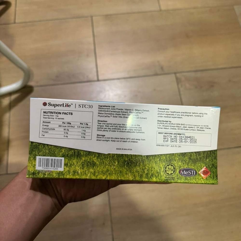 SUPERLIFE STC30 Stem Cell Anti Aging Supplement Reduce Wrinkles Pores Pimples Fine Lines Skin Texture (15 Sachets)