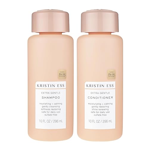 Kristin Ess Hair Extra Gentle Shampoo + Conditioner Bundle - Sensitive Skin + Scalp, Cleanses, Nourishing + Calming, Hydrating Conditioner, Vegan