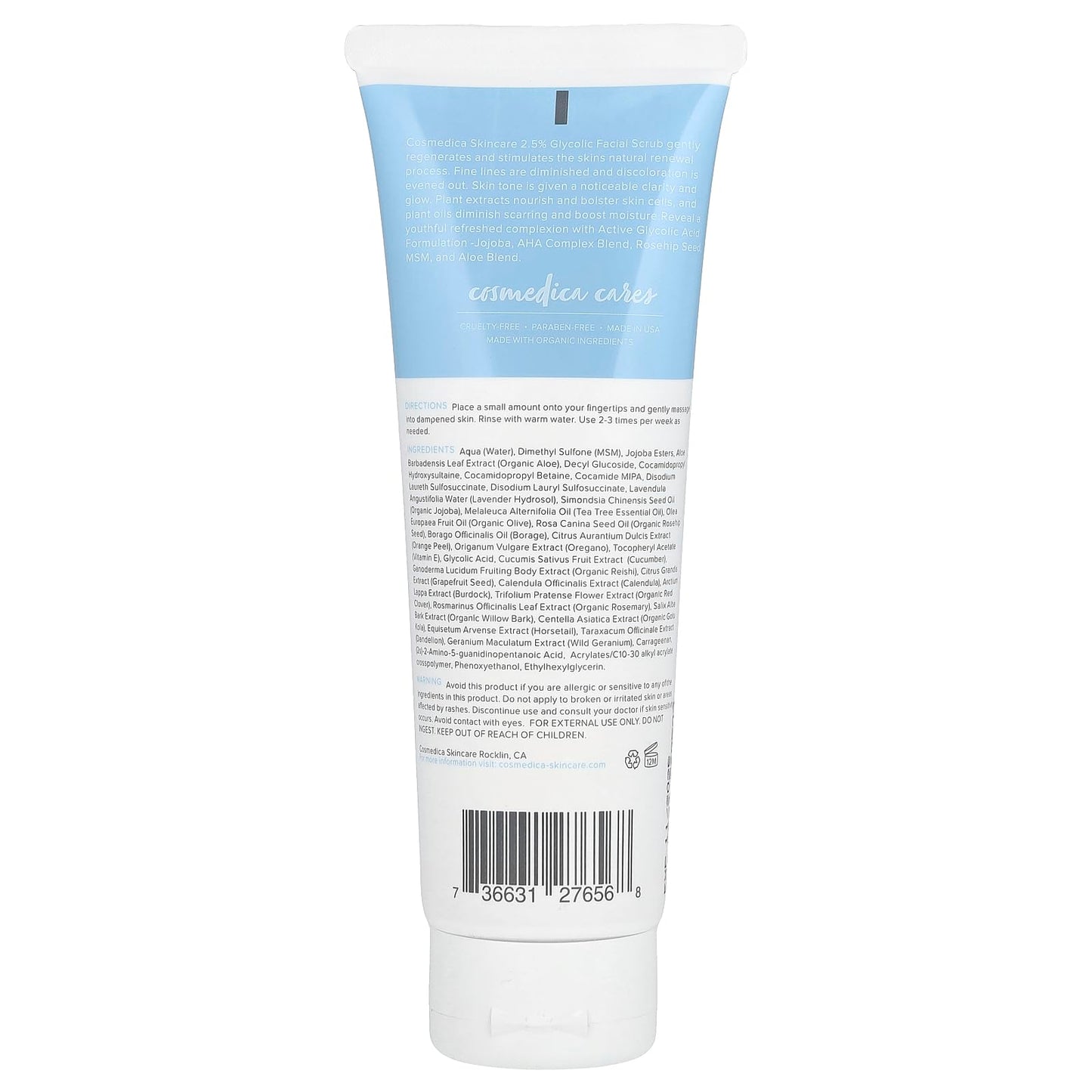 Cosmedica Glycolic Acid 2.5% Facial Scrub & Exfoliating Face Wash - Resurfacing Cleanser Removes Dull Skin, Aging Cells & Impurities for a Youthful