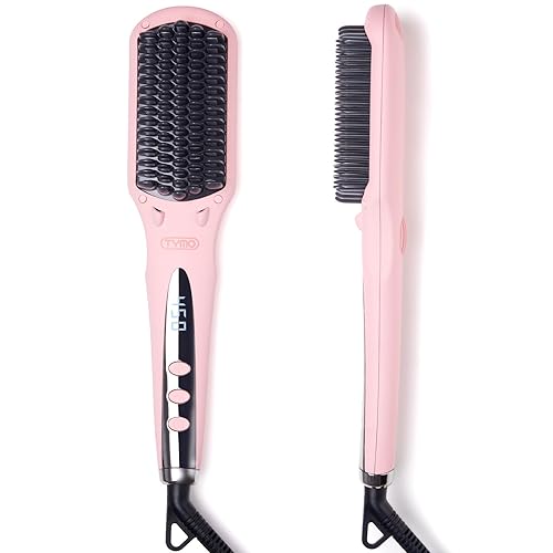 TYMO Ionic Hair Straightener Brush - Straightening Comb with 10M Negative Ions, 25s Heat-up, 16 Temps, Dual Voltage, LED Display | Ceramic Hot Comb