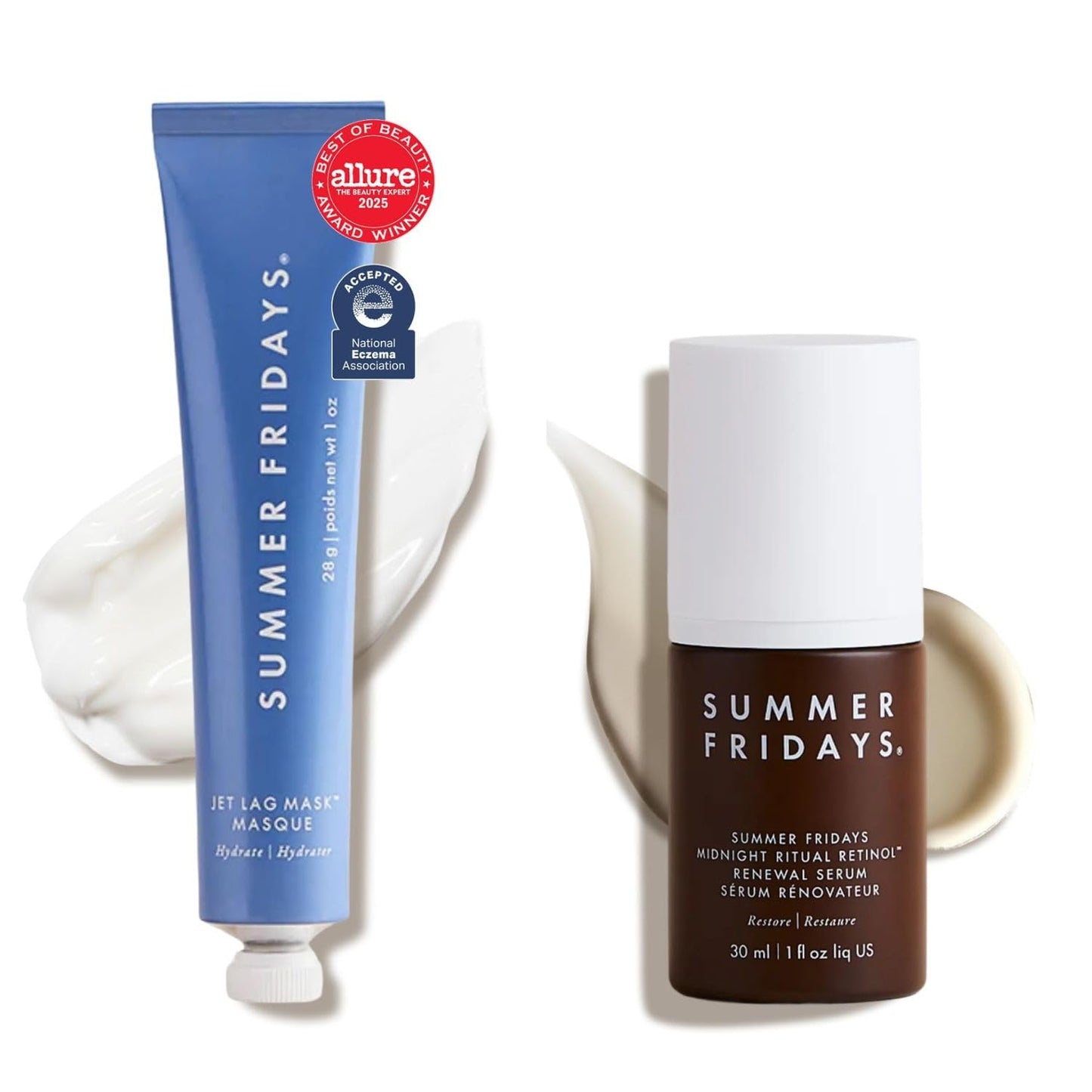 Summer Fridays Evening Duo - Travel Size Jet Lag Face Mask + Midnight Ritual Retinol Serum - Overnight Skin Care Set With Hyaluronic Acid + Beauty and Personal Care Summer Fridays Default Title