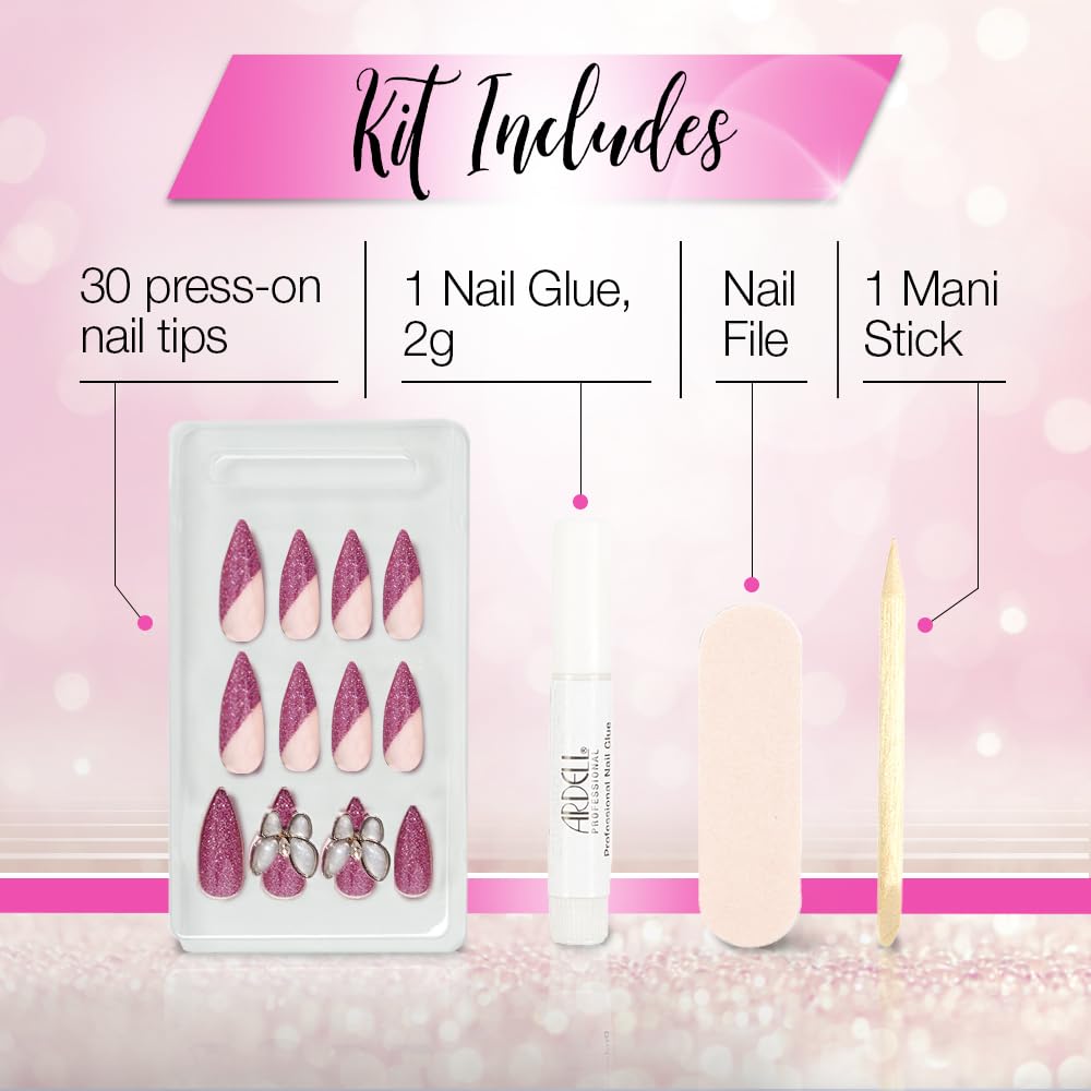 Ardell Press On Nails Stiletto, Flash & Sparkle - Luminatti Style Fake Nail, Glue on Nails, Nail Kit, 1 Pack