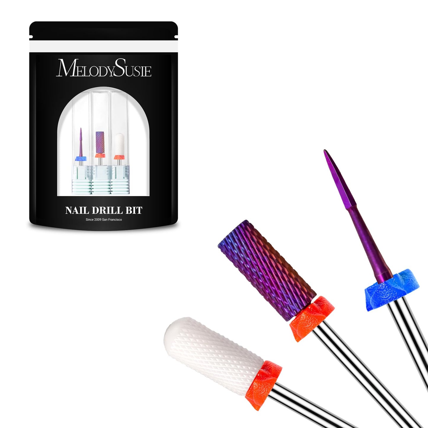 MelodySusie 3Pcs Nail Drill Bits Set, 3/32'' Tungsten Ceramic Bits, Flame Hexagon, Flat Top Small Barrel and Smooth Top Large Barrel Bits, Suitable Beauty and Personal Care MelodySusie Default Title