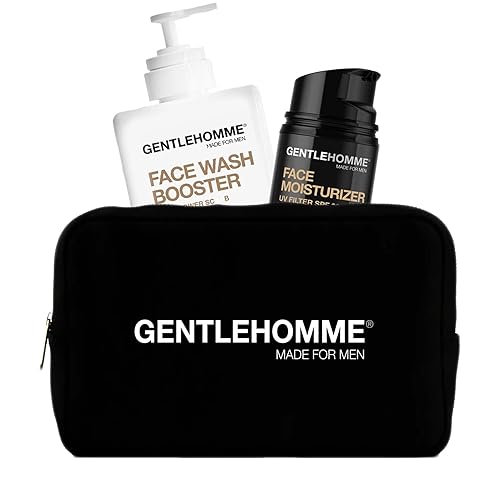 Gentlehomme Facial Kit - Pouch, Facial Cream & Cleanser for Men, Face Essentials for Travel, Men's Travel Skincare Set - Includes Facial Cream (1.8