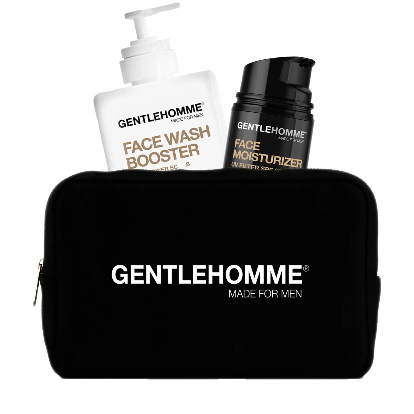 Gentlehomme Facial Kit - Pouch, Facial Cream & Cleanser for Men, Face Essentials for Travel, Men's Travel Skincare Set - Includes Facial Cream (1.8