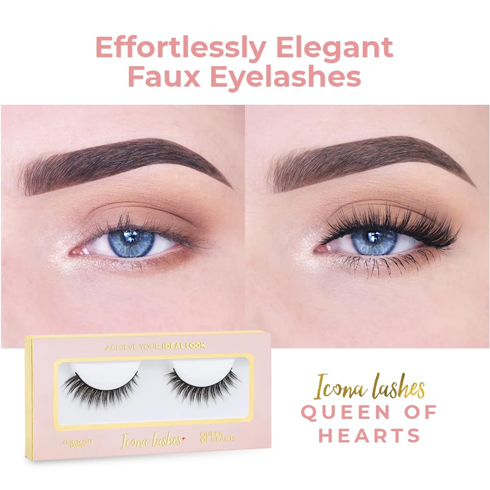 Icona Lashes False Eyelashes Pack - Fake Eyelashes Extensions - Soft, Fluffy Falsies with Tapered Ends & Professional-Grade Band - Handmade, Vegan