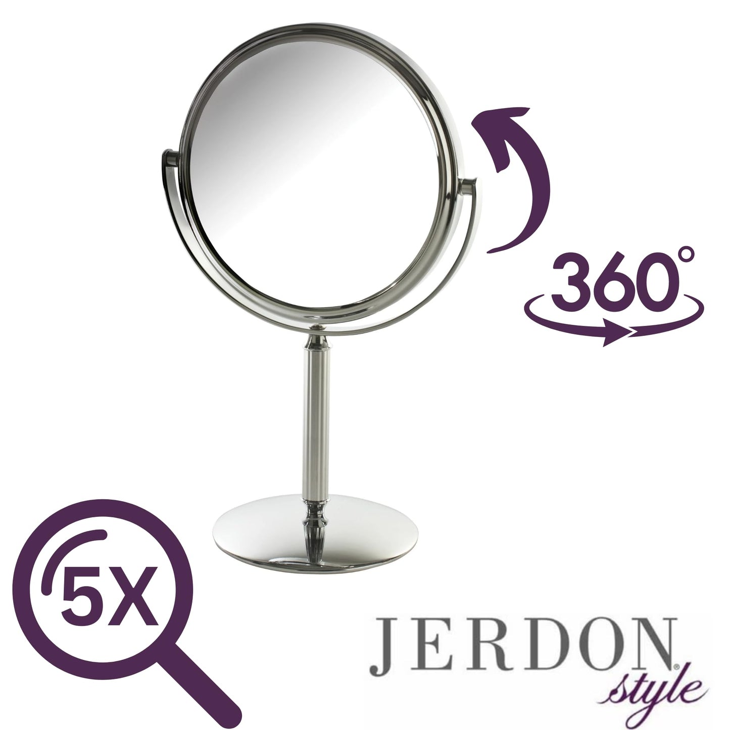 Model's Choice Two-Sided Tabletop Makeup Mirror - Makeup Mirror with 5X Magnification & Swivel Design - Portable 5.5-Inch Diameter Mirror in Chrome