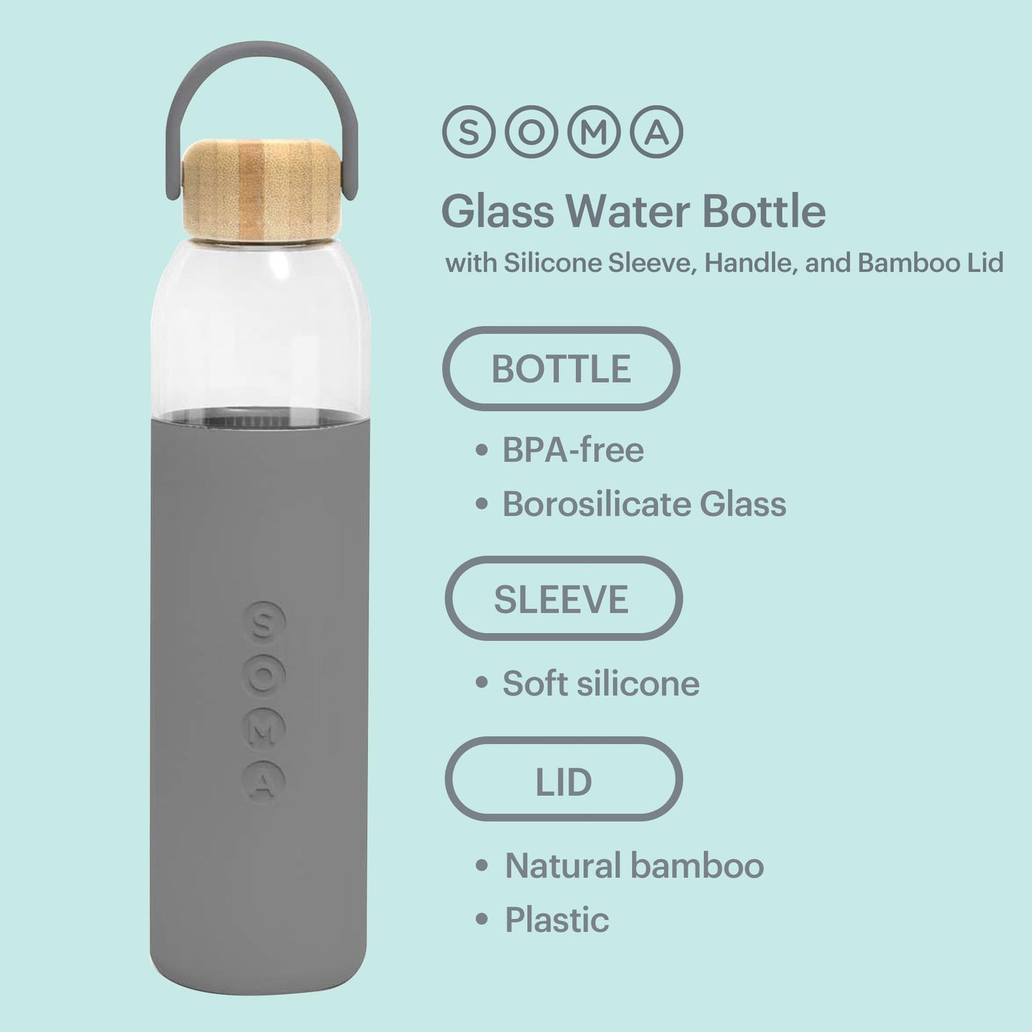 Full Circle 25 oz. Glass Water Bottle - Gray - DTC