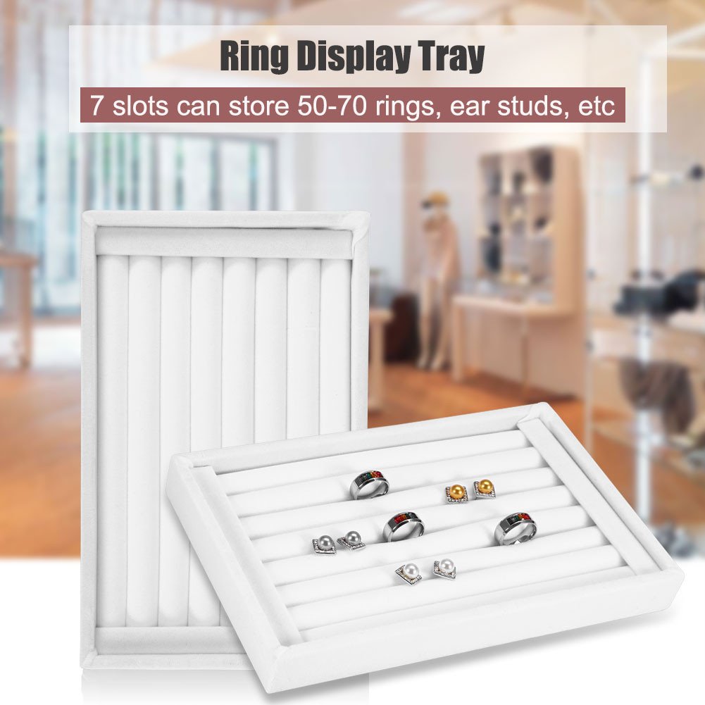 Semme Ring Organizer Display Case, Velvet 7 Slot Fashion Jewelry Organizer Holder Case Box Showcase(White)
