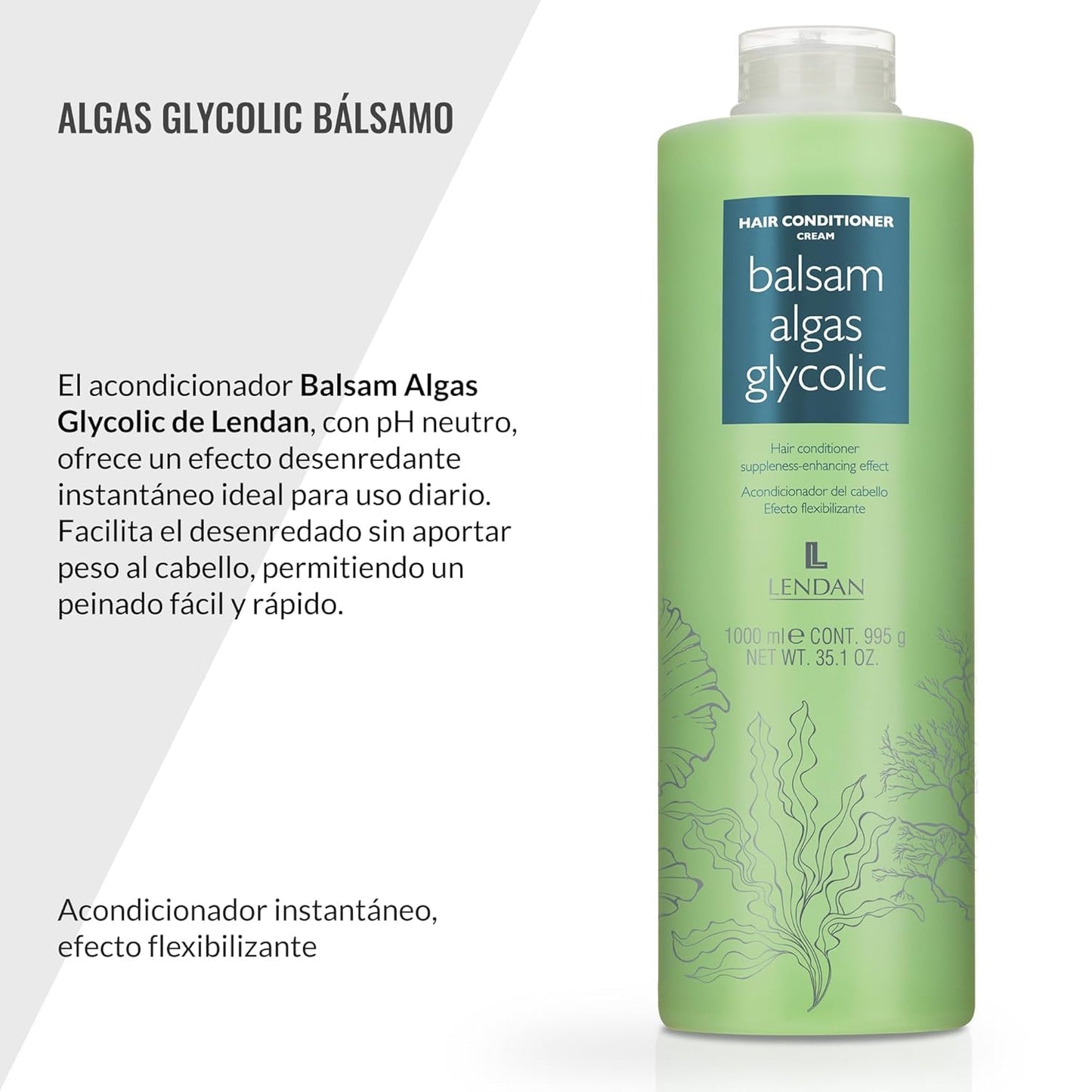 Lendan Algae Glycolic Hair Care Kit, Hydrating Neutral pH Shampoo and Instant Detangling Conditioner, Marine Algae with Glycolic Acid