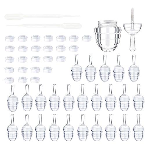 25 Pieces Honey comb Shaped 6ml Lip Gloss Tube Empty Plastic Lip Gloss Container Mini Clear Refillable Lip Balm Bottle Container with 2 Pieces Plastic