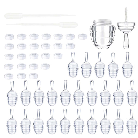25 Pieces Honey comb Shaped 6ml Lip Gloss Tube Empty Plastic Lip Gloss Container Mini Clear Refillable Lip Balm Bottle Container with 2 Pieces Plastic