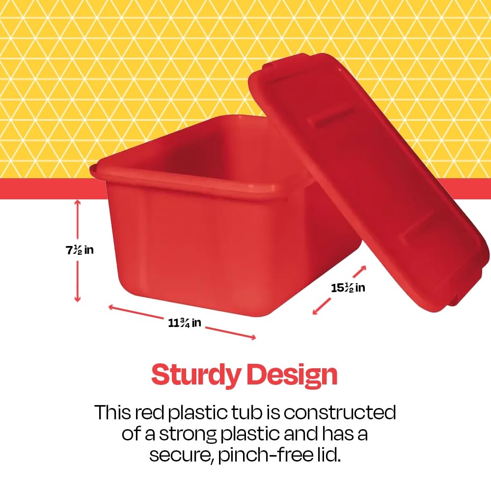 School Smart Storage Bin with Non-Snap Lid, 15 Quart, Red