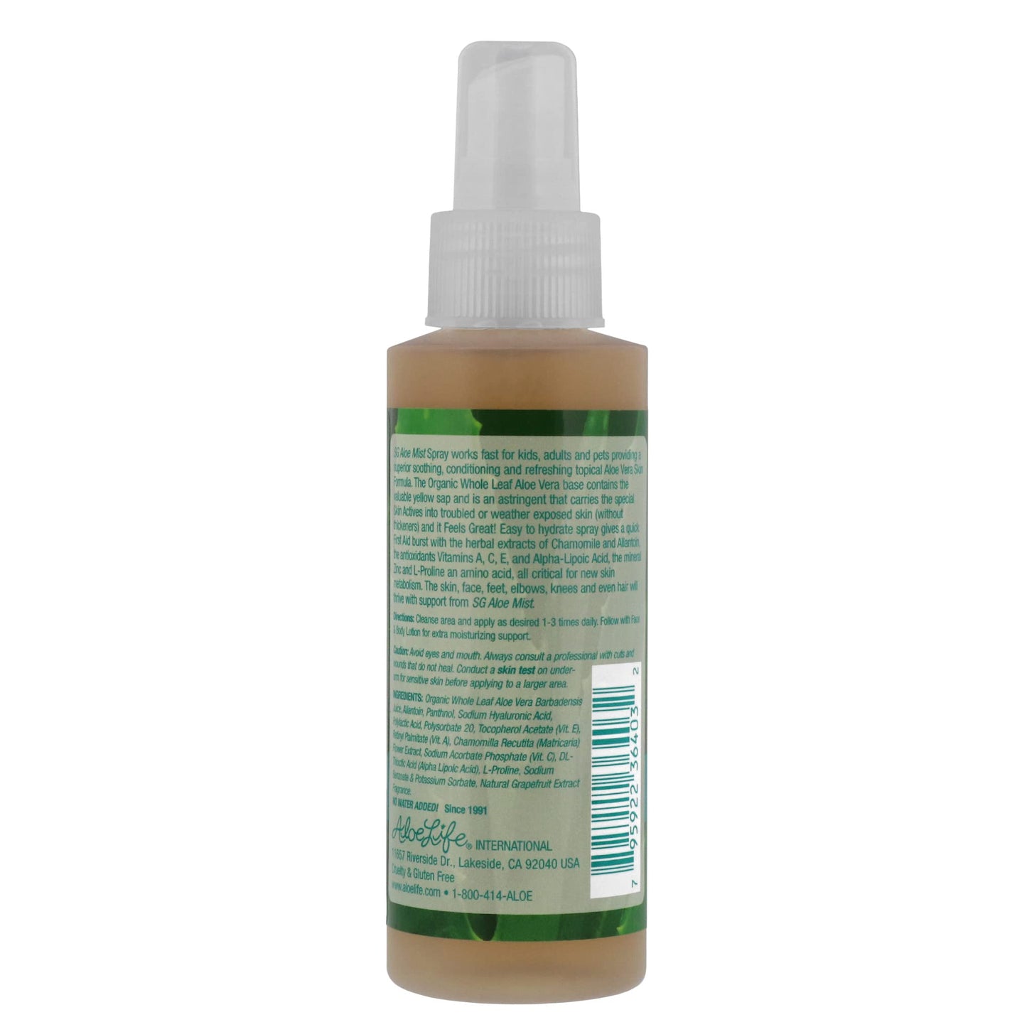 Aloe Life SG Aloe Mist Gel - Topical Skin Conditioner, Whole Leaf Aloe Vera Juice Concentrate, Contains Special Skin Actives, Vitamin A, C, & E, Helps