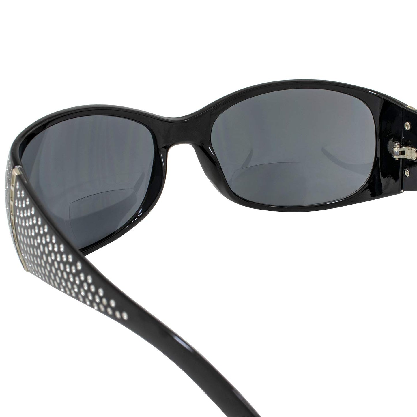 Global Vision Galaxy Womens Bifocal Fashion Motorcycle Sunglasses Chrome Rhinestone Look Black Frames Smoke Lenses