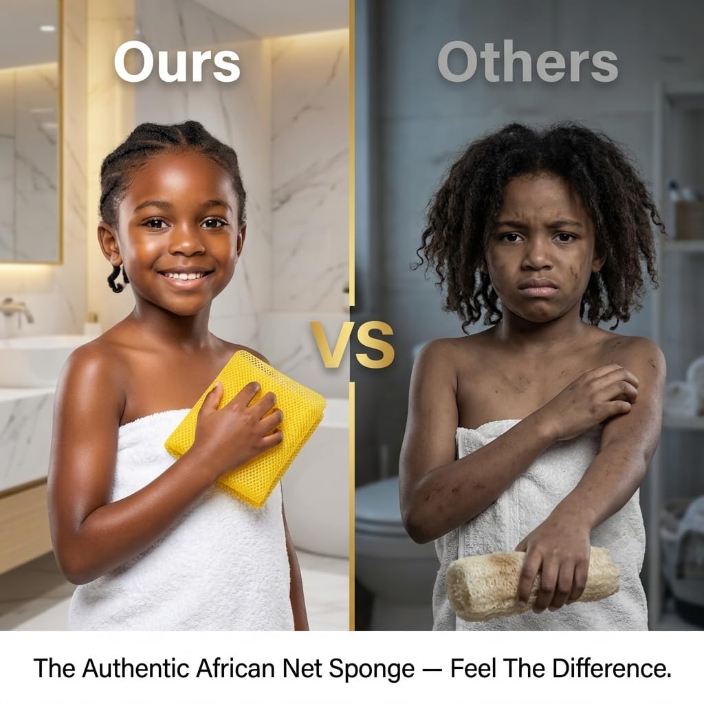 exfoliating Towel African net Sponge with Knots, Real, Long, exfoliating net Sponge with 22 Colors Available Made for Both Men and Women as a Hygiene Beauty and Personal Care AFRICANA BEAUTY