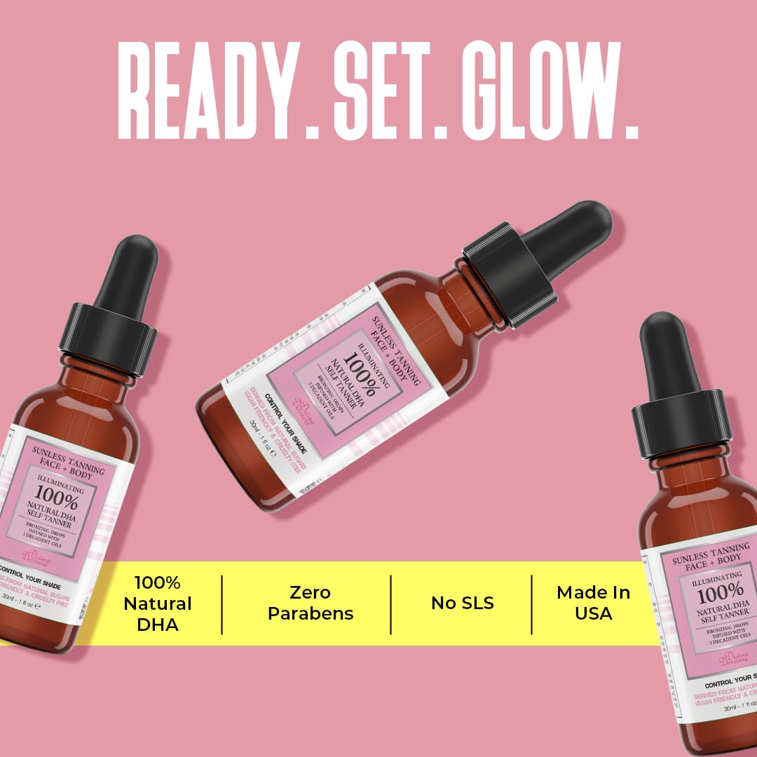Divine Derriere Self Tanning Drops for Face - Self Tanner for A Maui Babe Body Glowing Tan - Body & Face Self Tanner Drops for a Natural Looking Self