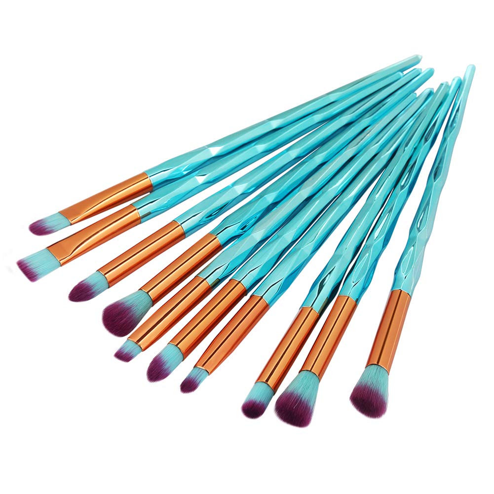MIPPER 10pcs Diamond Handle Eye Makeup Brushes?Eyebrow Eye shadow Eyeliner Nasal shadow Cosmetics Brush Tool (green)