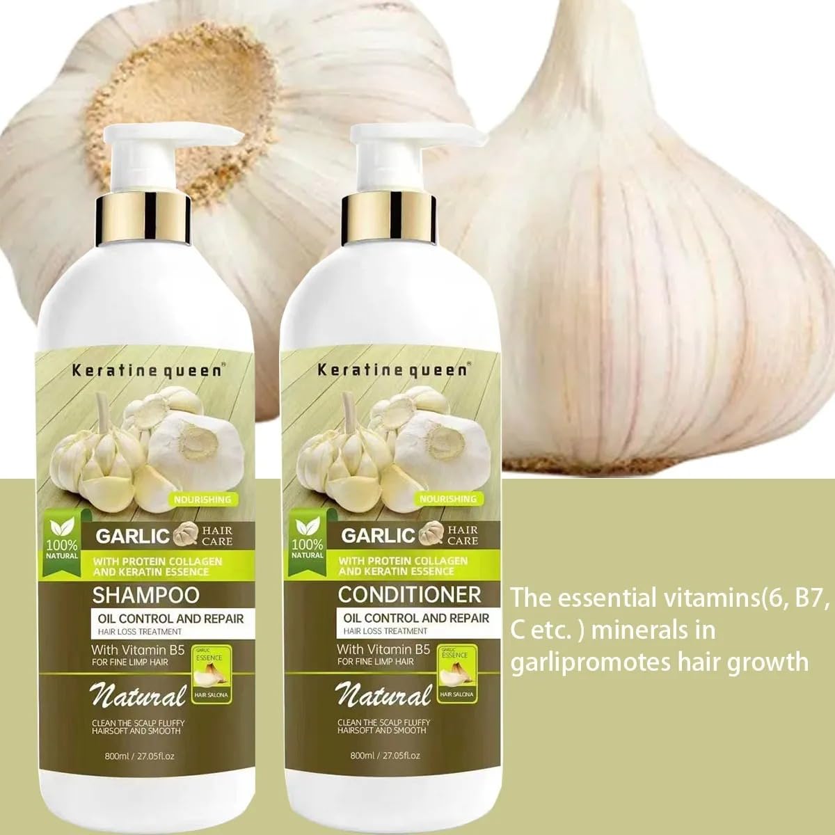 STYLE TREE Keratinequeen Garlic Hair Repair Set - Shampoo, Conditioner & Mask with Collagen & Keratin - 3-Piece Sulfate-Free Set for Hair Loss, Oil