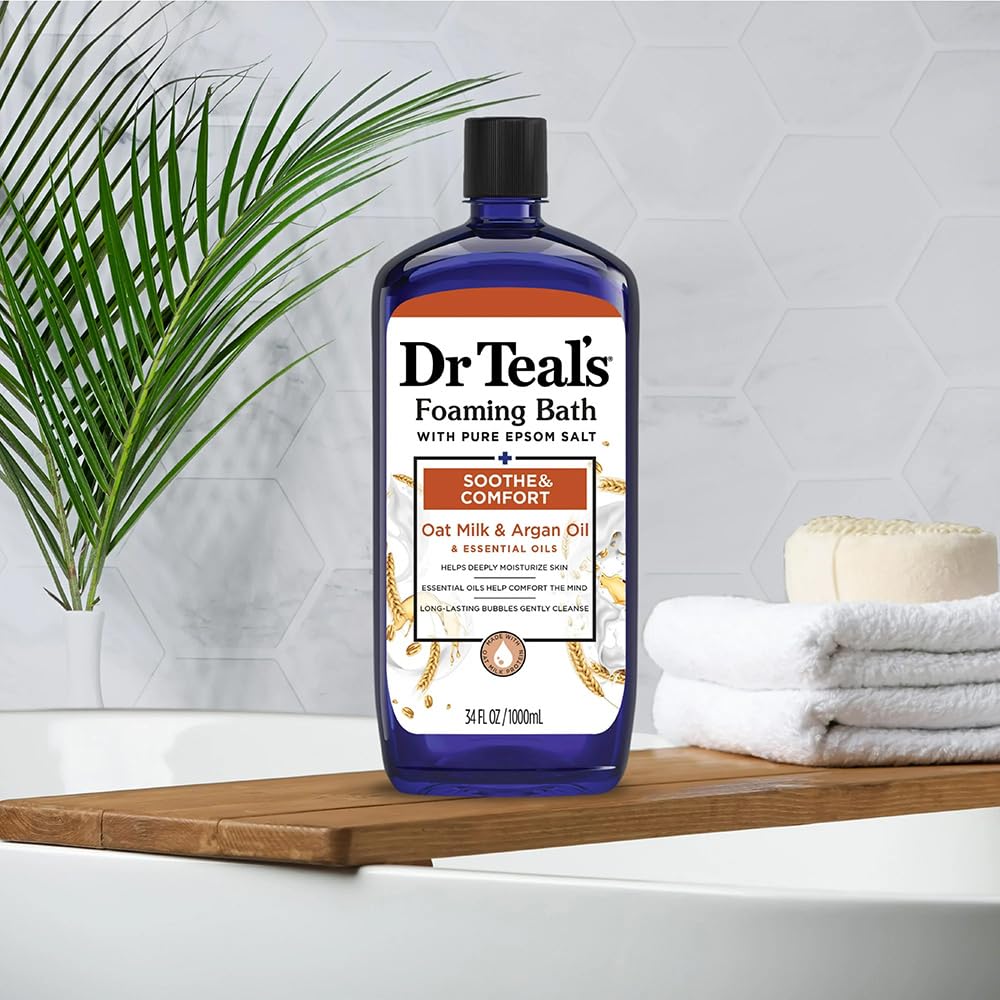 Dr Teal's Foaming Bath with Pure Epsom Salt, Soothe & Comfort with Oat Milk & Argan Oil, 34 fl oz