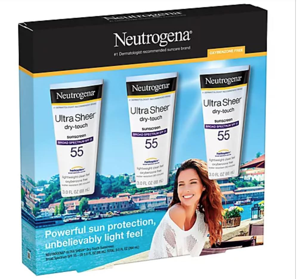 Neutrogena Ultra Sheer Dry-Touch Sunscreen Lotion, Broad Spectrum SPF 55 UVA/UVB Protection, Lightweight Water Resistant Face & Body Sunscreen