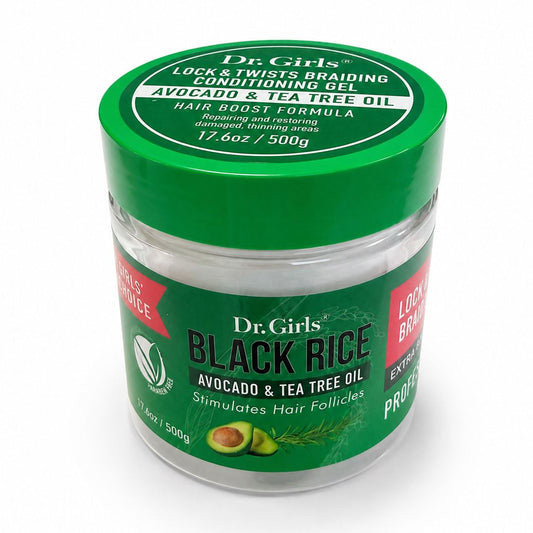 R&B Collection Dr. Girls Braiding Gel/17.6 oz/48H Extra Mega Hold (Black Rice with Avocado & Tea Tree Oil)