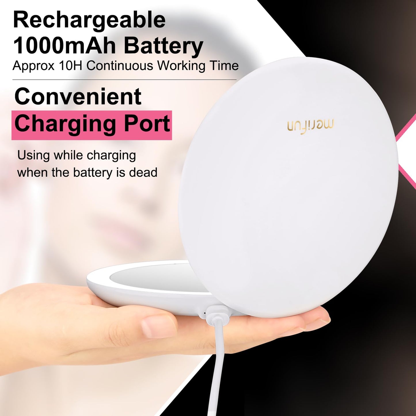 LED Lighted Compact Magnifying Travel Makeup Mirror - 5 inches Double Sided 1X/10X Magnification, USB Rechargeable 1000mAh, Touch Screen, 56 High-CRI
