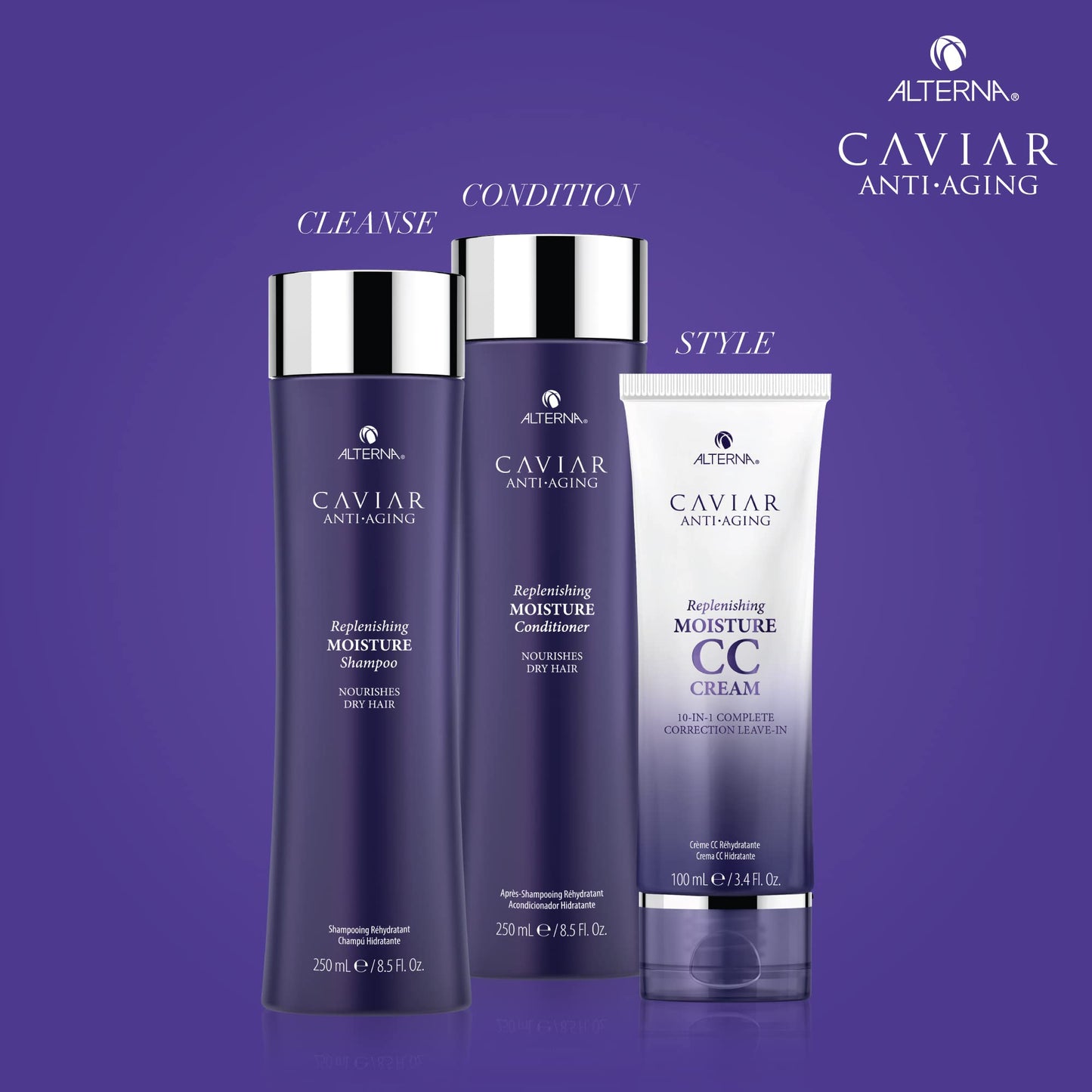 Alterna Haircare CAVIAR Anti-Aging Replenishing Moisture Shampoo and Conditioner Set, 16.5 Fl Oz | Protects, Restores and Hydrates | Sulfate Free