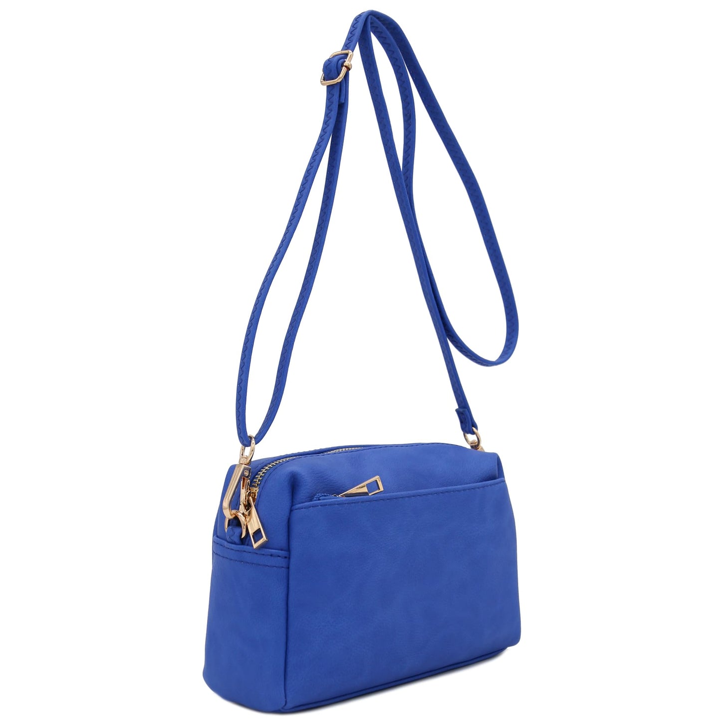 FashionPuzzle Triple Zip Small Crossbody Bag (Royal Blue)