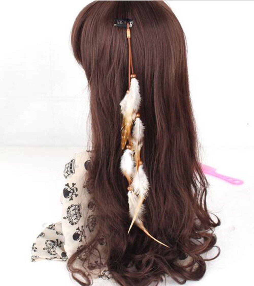Handmade Boho Hippie Hair Extensions with Feather Clip Comb Hairpin Headdress DIY Accessories for Women Lady