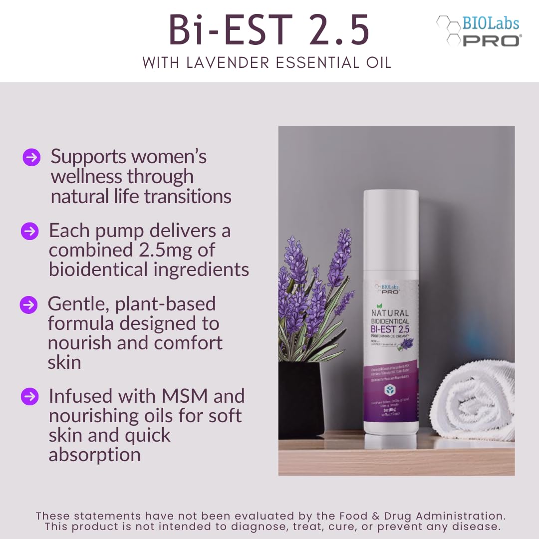 UltraSpa Skincare BioLabs PRO Natural Bioidentical 2.5 Estro Cream, Combo For Women Two-Month Supply (Lavender-3oz)