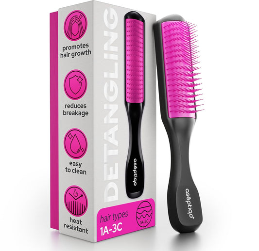Aséptiqo Brush - Premium Detangling Hair Brush, Compact & Easy to Clean Multi Purpose HairBrush for Women, Men, Kids - Ideal for Straight to Wavy