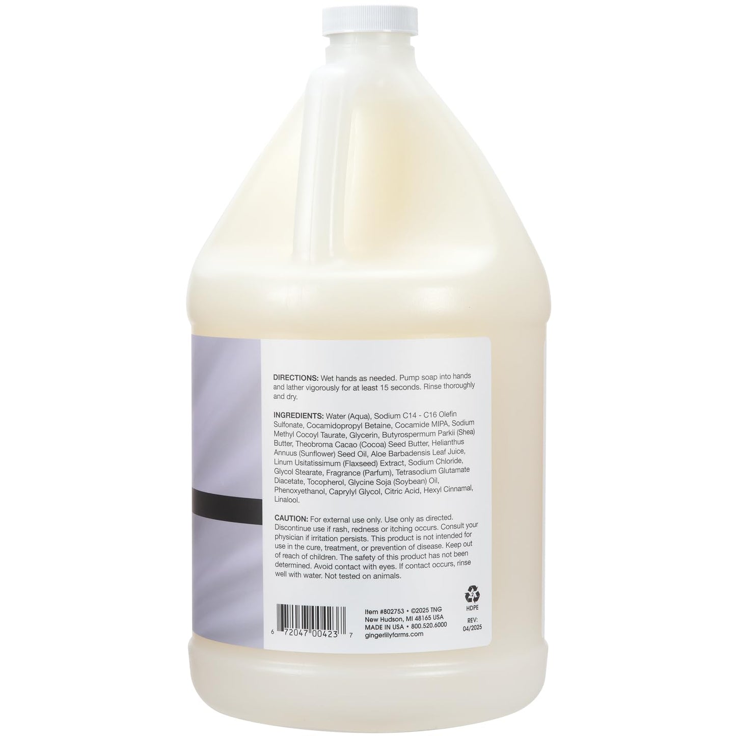 Ginger Lily Farms Botanicals Shea Indulgence Deep Hydration Liquid Hand Soap Refill, 100% Vegan & Cruelty-Free, Lavender Chamomile Scent, 1 Gallon