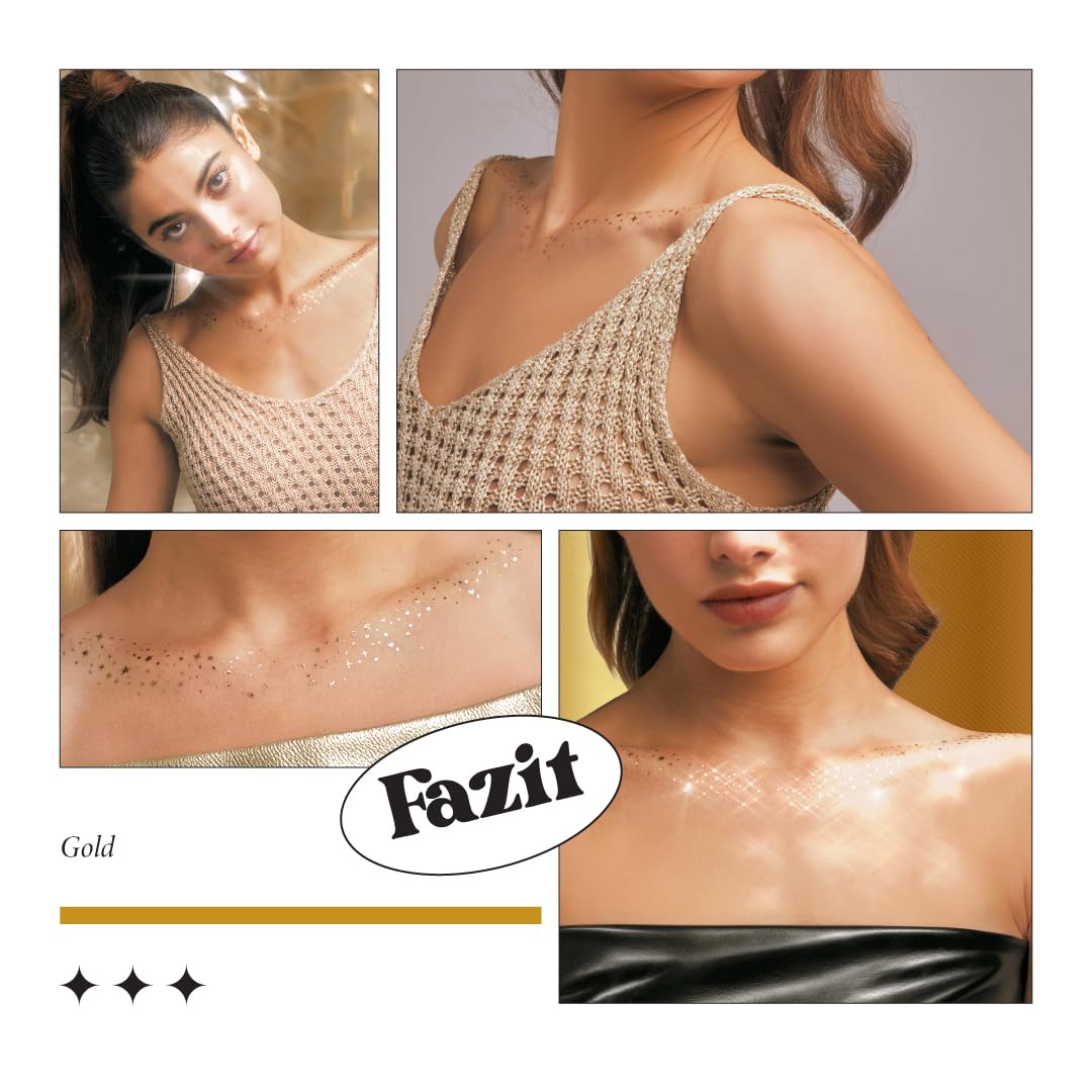 Fazit Makeup Patches - Gold Decollatage Speckles - Glow Up Make-Up Patches - Cute Glitter Makeup Accessories for Women - Cosmetic Glitter