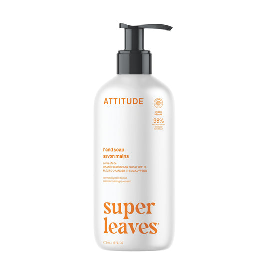 ATTITUDE Liquid Hand Soap, EWG Verified, Plant and Mineral-Based, Vegan Personal Care Products, Orange Blossom & Eucalyptus Scent, 16 Fl Oz
