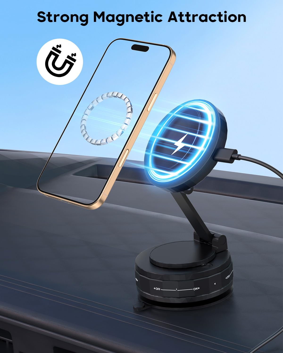 Wireless Car Charger,Strong Magnetic Phone Holder, [15W Wireless Faster Charging],360° Adjustable Foldable Phone Holder for Car/Mirror/Smooth Surface…
