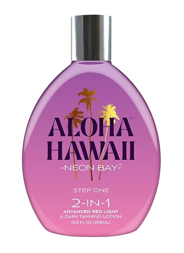 Aloha Hawaii Neon Bay Tanning Lotion, 2-in-1 Advanced Red Light & Dark Tanning with Triple Coconut Colada & Hawaiian-Dark Fruit Blend, 13.5 Fl Oz