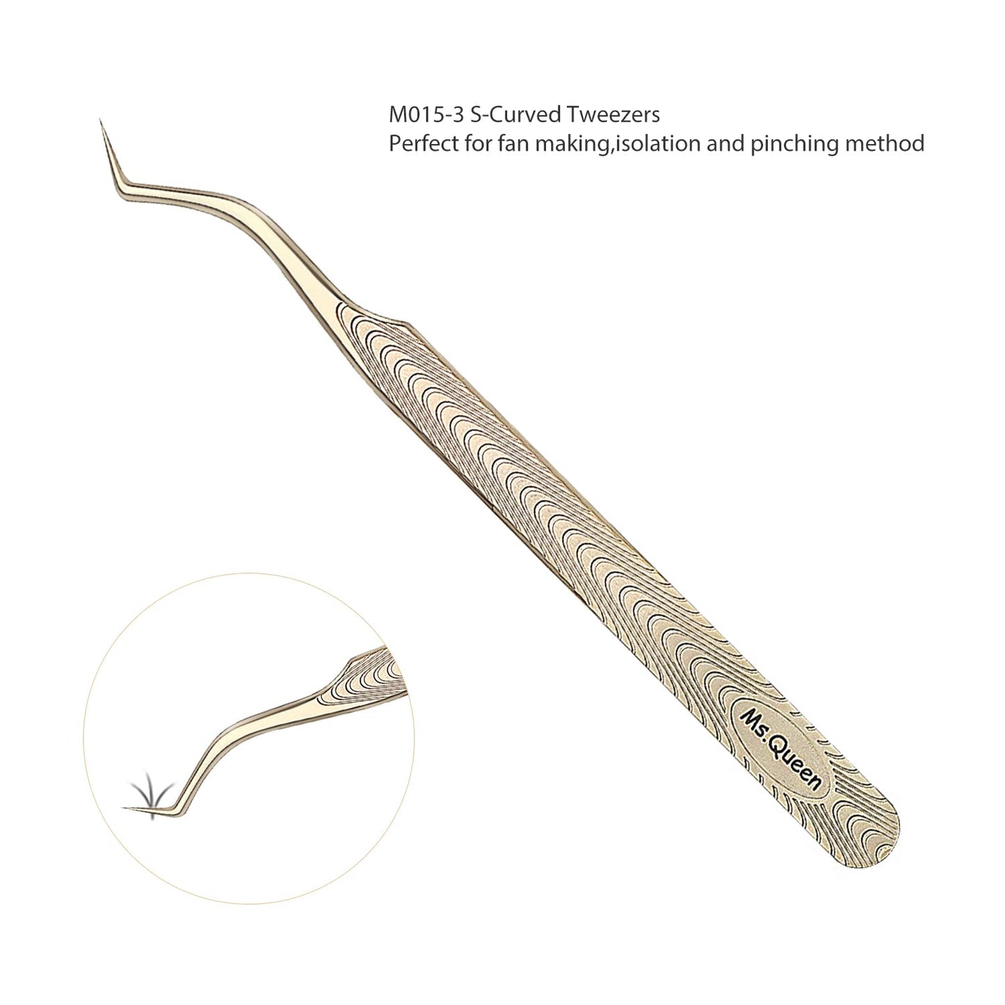 Ms.Queen Lash Tweezers for Eyelash Extension-Professional Lashing Tweezers for Mega Volume Mink Eyelashes Extensions Applying,S-Curved