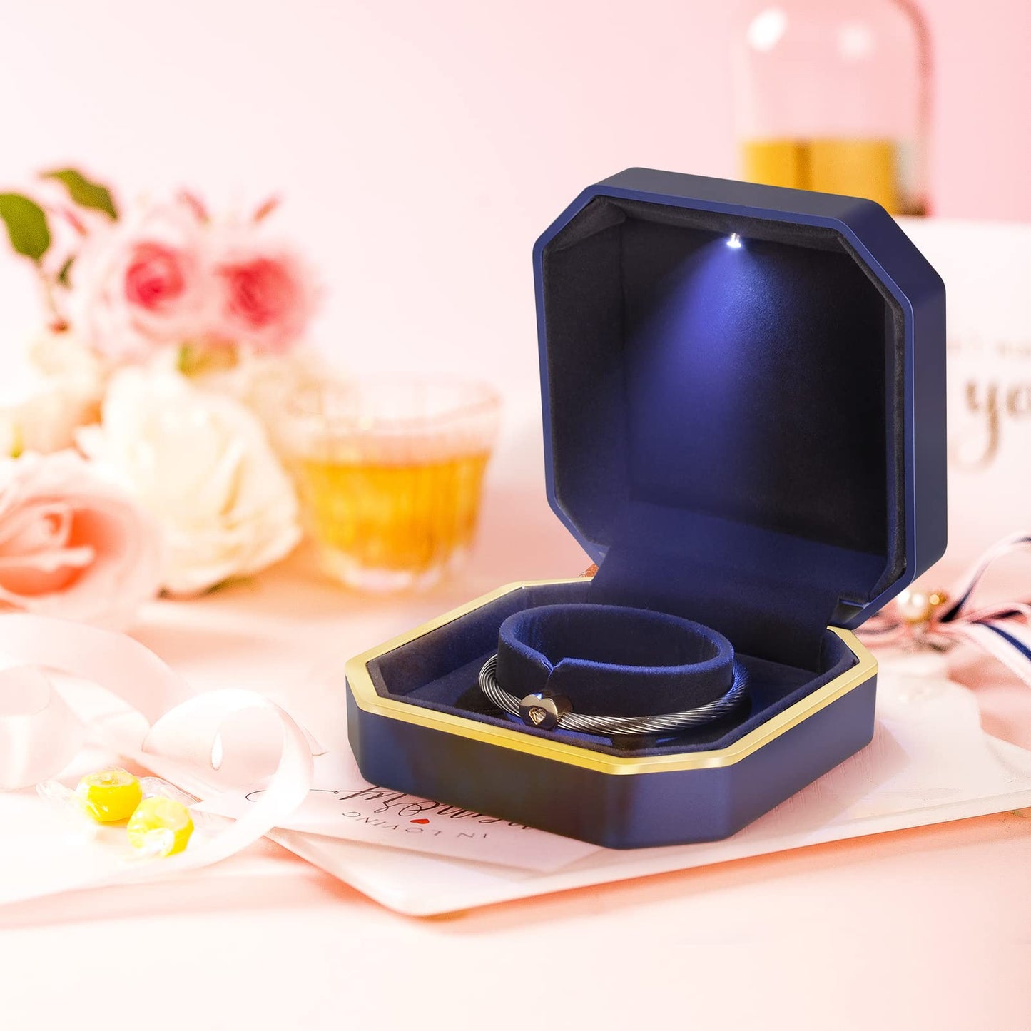 Joy.Box Luxury Bracelet Box, Velvet Jewelry Bangle Box Storage Case Organizer Holder with LED light for Jewelry Display Proposal Engagement Wedding…