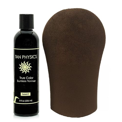 Tan Physics Sunless Tanner 8oz with Tanning Mitt - Self Tanning Lotion - Instant Tan Lotion for Face & Body - Natural Self Tanner for a Streak-Free