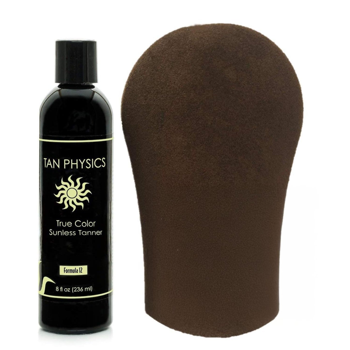 Tan Physics Sunless Tanner 8oz with Tanning Mitt - Self Tanning Lotion - Instant Tan Lotion for Face & Body - Natural Self Tanner for a Streak-Free