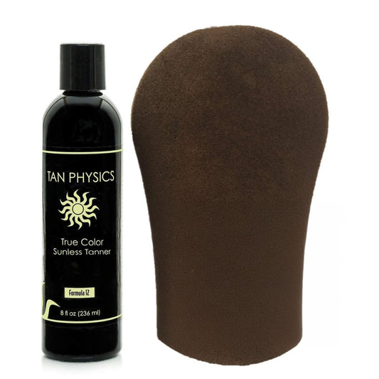 Tan Physics Sunless Tanner 8oz with Tanning Mitt - Self Tanning Lotion - Instant Tan Lotion for Face & Body - Natural Self Tanner for a Streak-Free