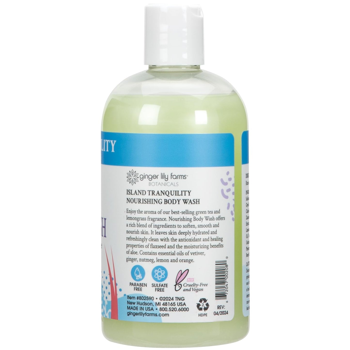 Ginger Lily Farms Botanicals Nourishing Body Wash, Island Tranquility, 100% Vegan & Cruelty-Free, Green Tea & Lemongrass Scent, 12 Fl Oz