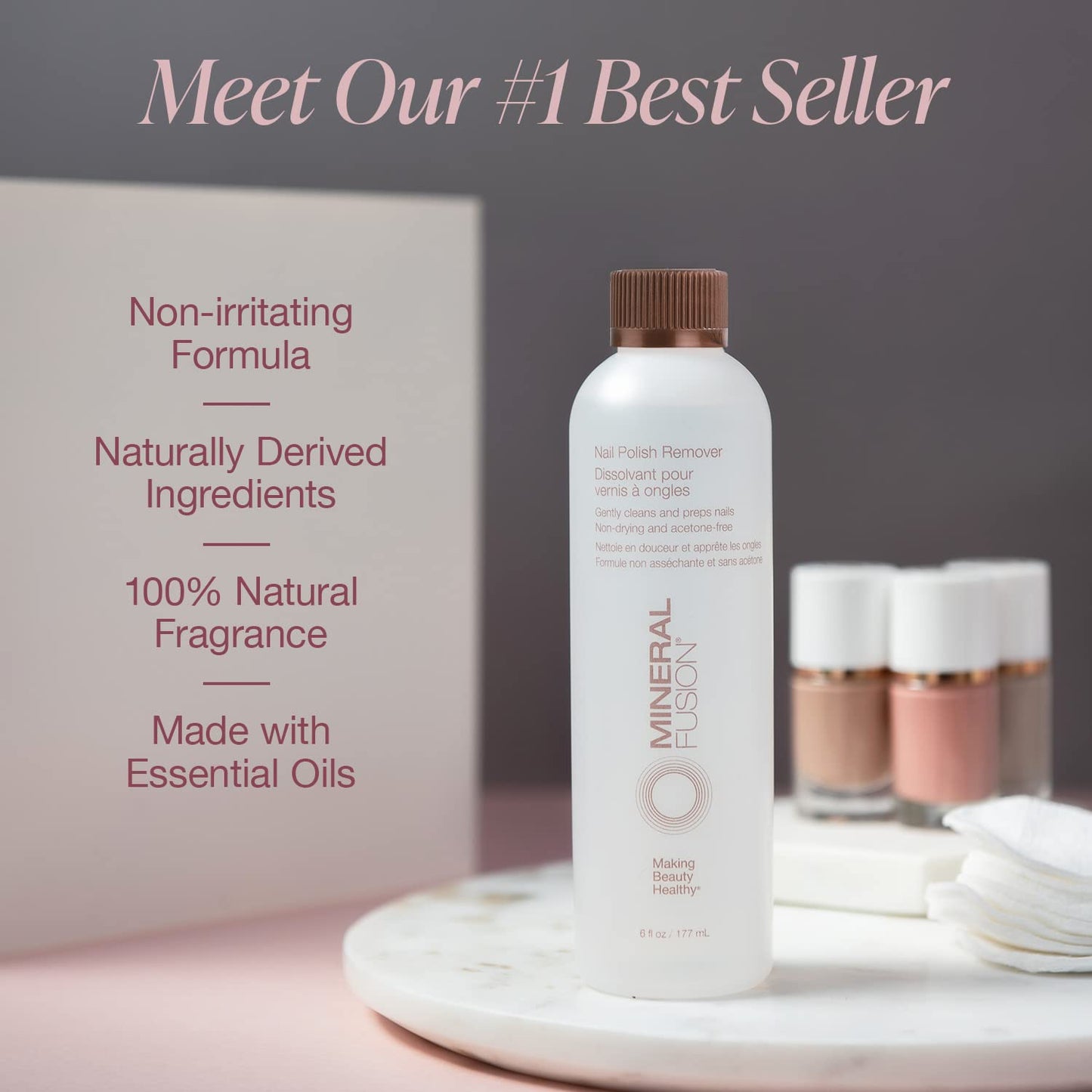 Mineral Fusion Nail Polish Remover - Acetone-Free Nail Care with Natural Solvents - Non Drying Liquid Formula - TSA-friendly Travel Size - 3 fl oz