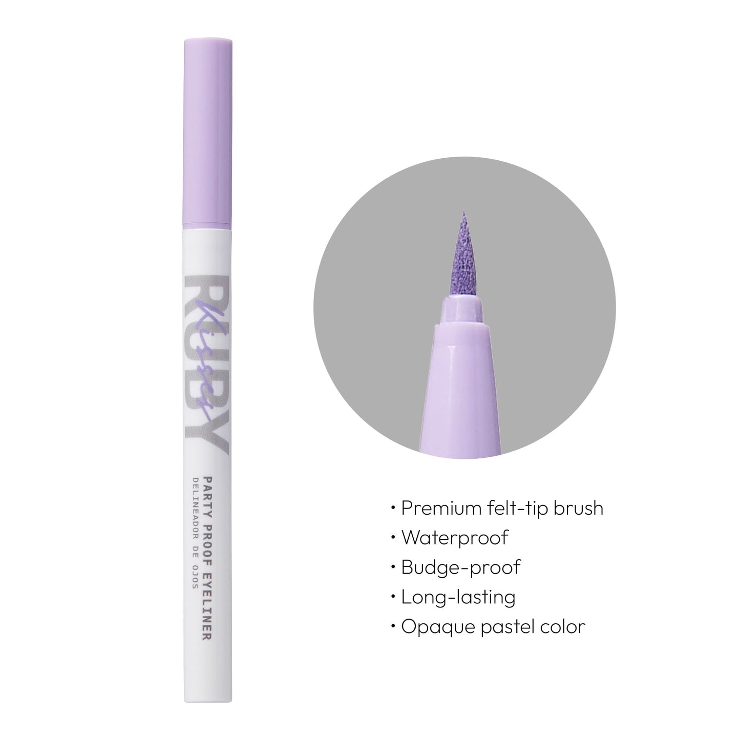 Ruby Kisses Party Proof Eyeliner, Pastel Colors Premium Felt-tip Waterproof Long-lasting Eyeliner (Lavender Latte)