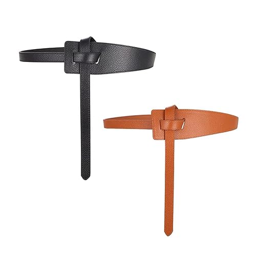 MIAOVG Women's Tight Belt With Dress With a PU Leather Belt (B:Black+camel, Waist size below42)