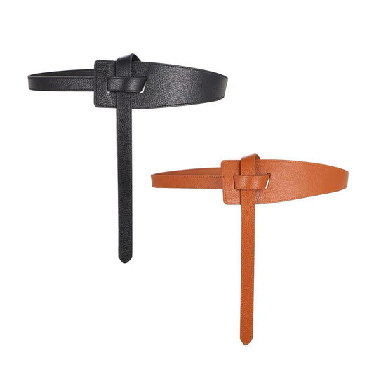 MIAOVG Women's Tight Belt With Dress With a PU Leather Belt (B:Black+camel, Waist size below42)