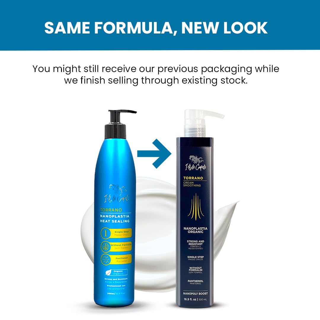 I Belli Capelli Torrano Keratin Hair Treatment Straightening in 1 Step, Formaldehyde Free-Nanoplastia Para Alisar Cabello 16.9Fl.oz (500ml) + Deep