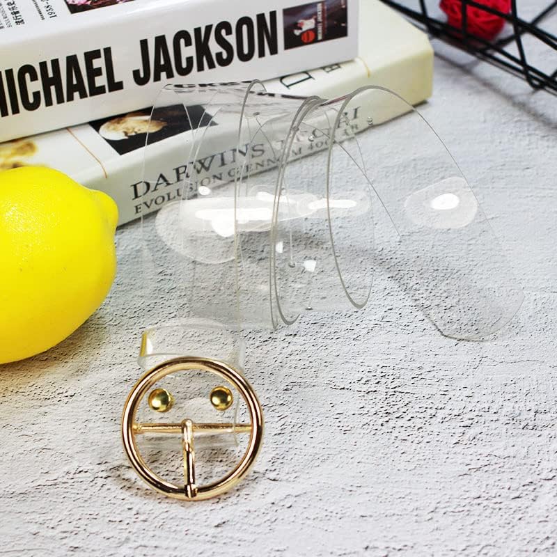 YADIRF Trendy Chic Transparent Women Buckle Belt Wide Waist Waistband Clear For Women Girls (Round Gold)